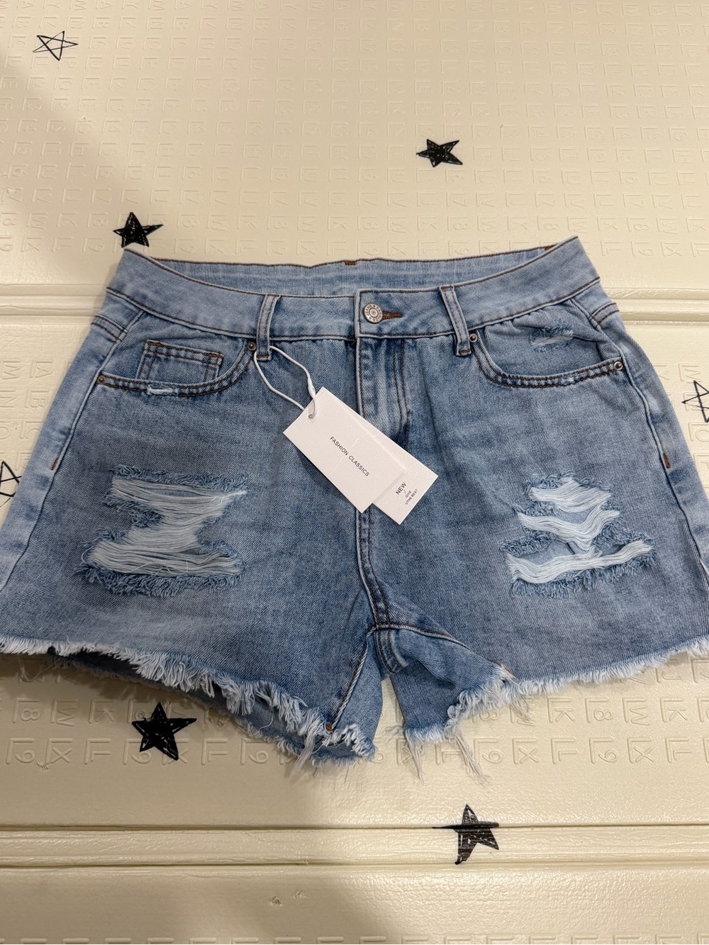 Frayed Hem Light Blue Distressed Denim Shorts